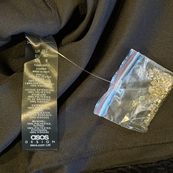 ASOS DESIGN Velvet Floral Embroidered Mini Dress Size 8 Beaded Belted Party - Picture 10 of 10